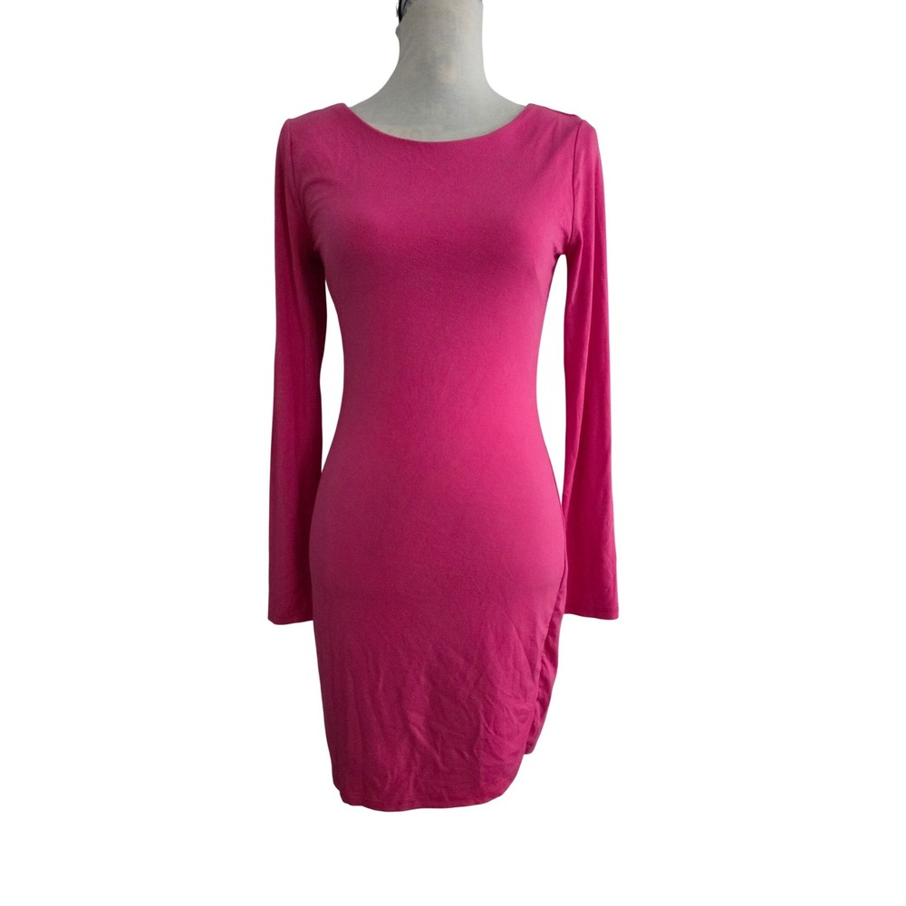 Lulus Hot Pink Long Sleeve Bodycon Mini Dress Womens Medium Scoop Neck Stretch